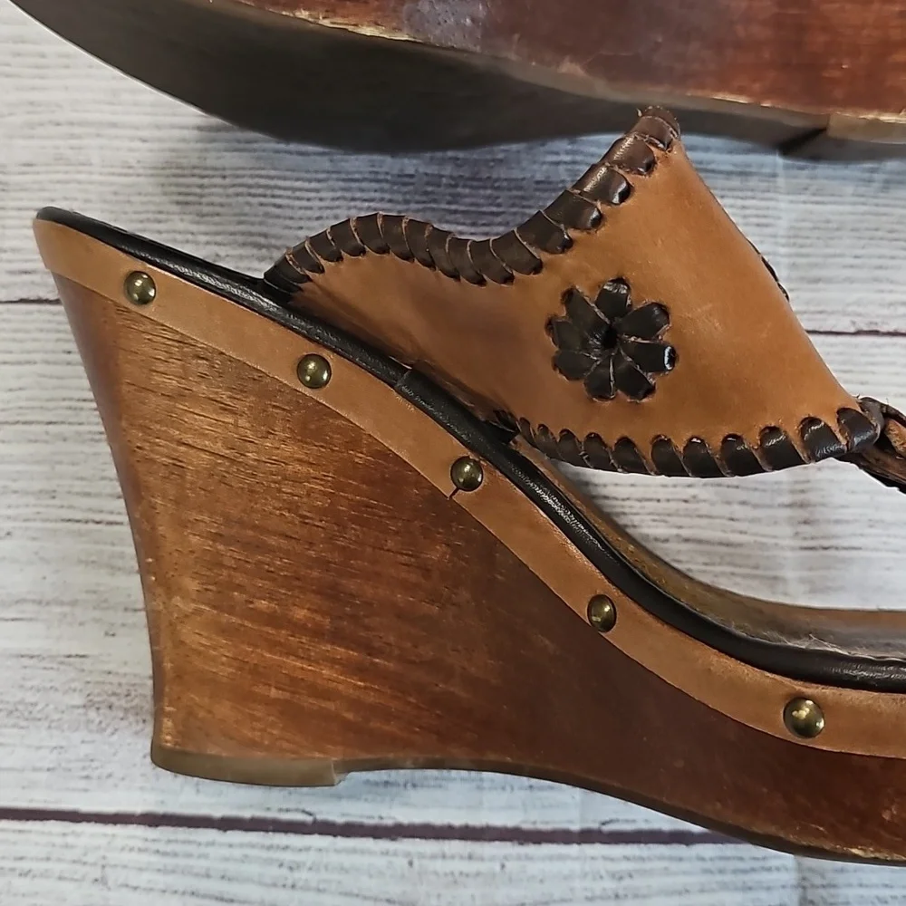 Jack Rogers 7/7.5 Tan Leather Platform Sandals